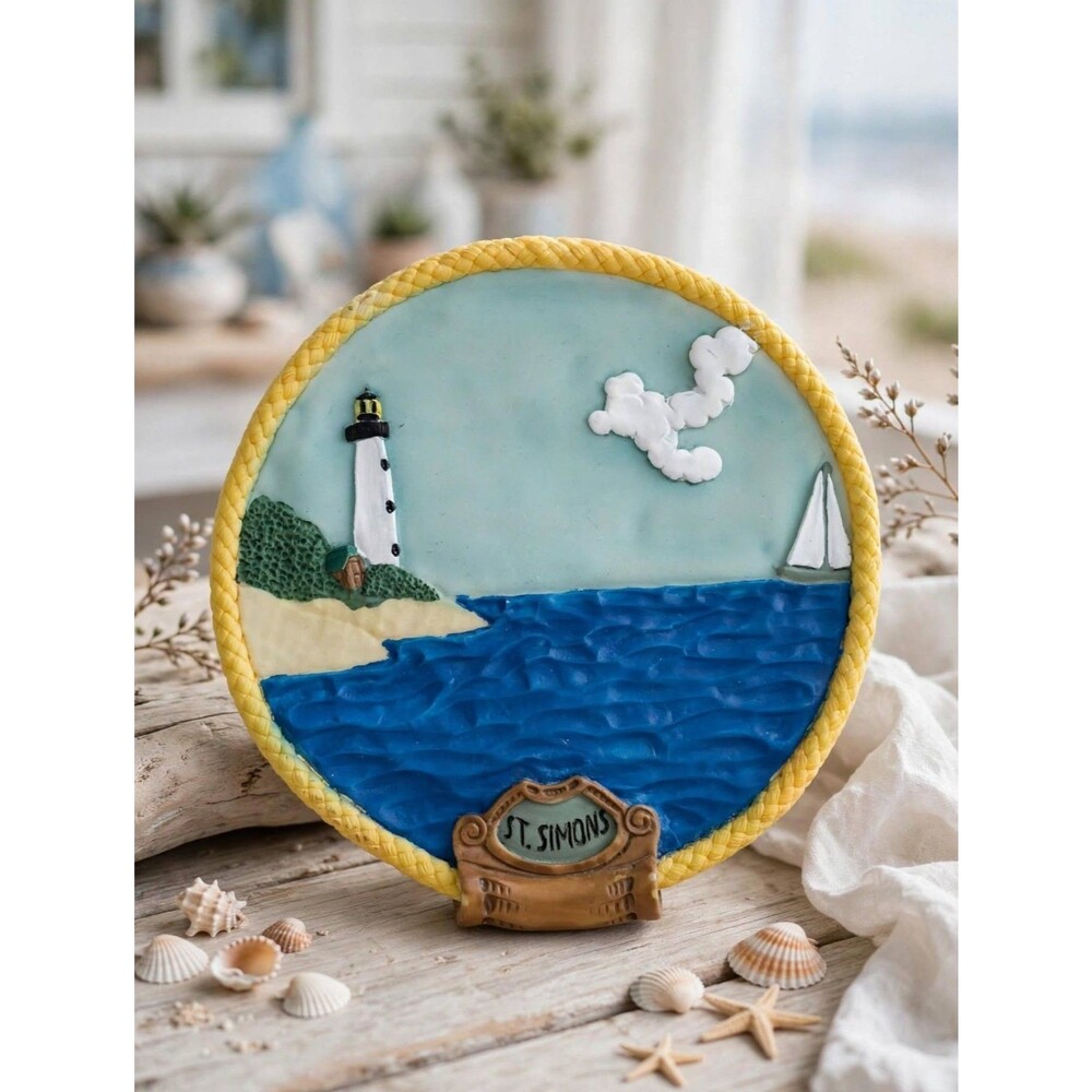 Vintage 1996 Young's Inc St Simons Island GA Lighthouse 3D Resin Wall Plaque 6"